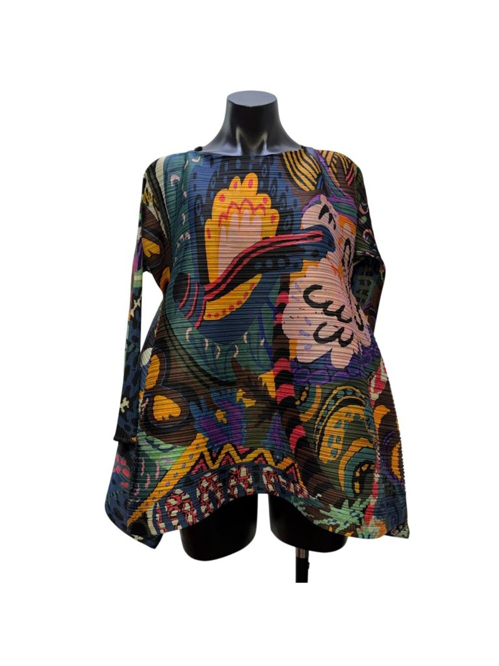 Pleats Please Multi-Color Abstract Print Long-Sleeve Blouse L
